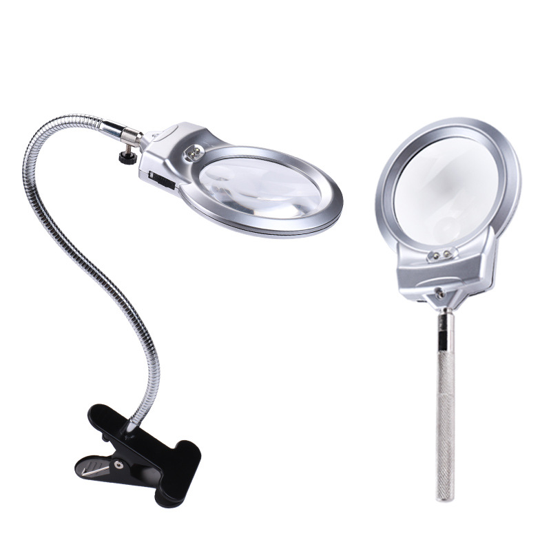 Led portable reading table type hose clip magnifying glass